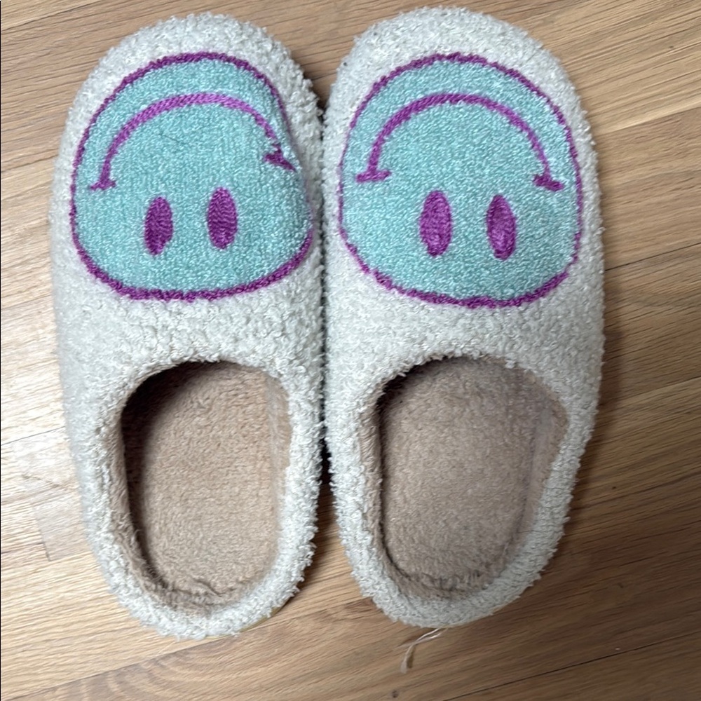 Cozy Cream Slippers with Smiley Face